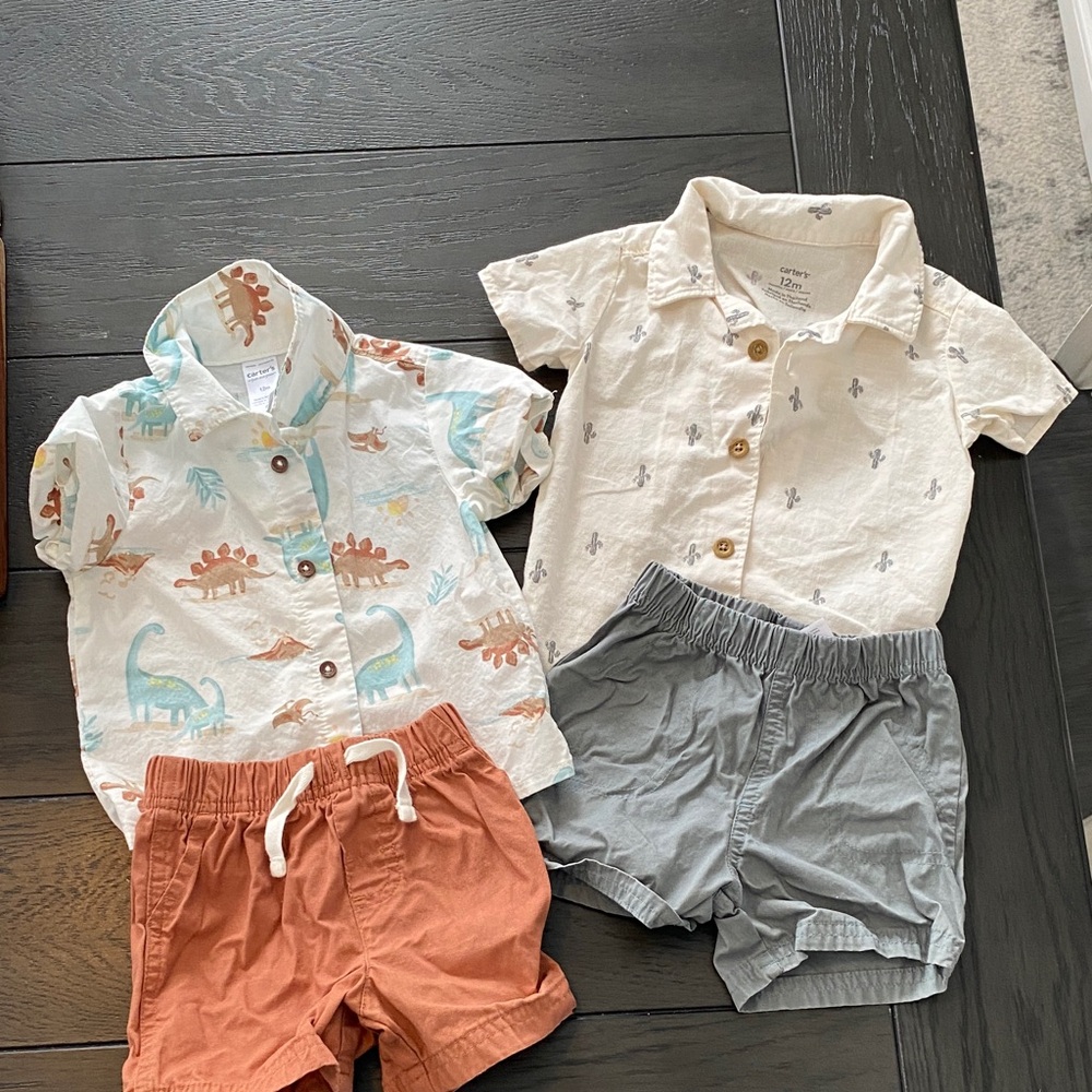 12 month old Dinosaur and Cactus Print Shirts with Shorts Set